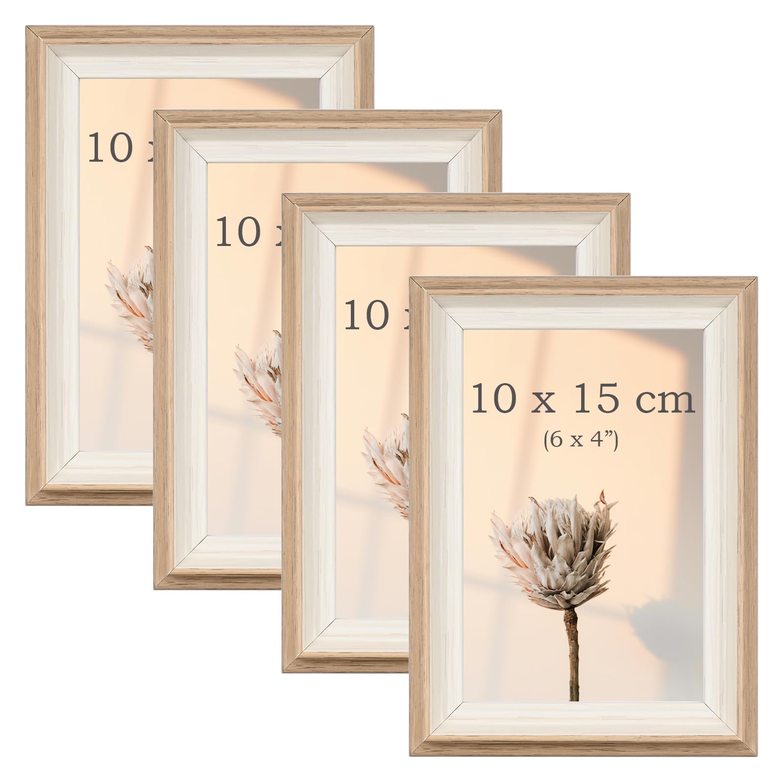 YoHyien 4 Pcs 6x4 Photo Frames, Desktop Free Standing Picture Frames 4x6, Landscape and Portrait Photo Frame with Mount for Wall (Wood Grain, 6 x 4 in)