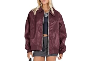 Tankaneo Womens Faux Leather Jackets Oversized Bomber Casual Fall Fashion Zip Up Moto Biker Coats
