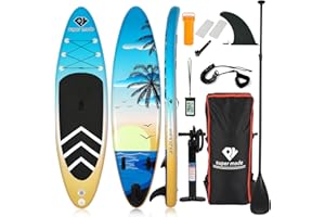 PY SUPER MODE Inflatable Stand Up Paddle Board 10' 6"x 32"x 6" with Premium SUP Accessories - Backpack, Adjustable Paddle, Non-Slip Deck, Hand Pump, Leash, Fins, Waterproof Bag