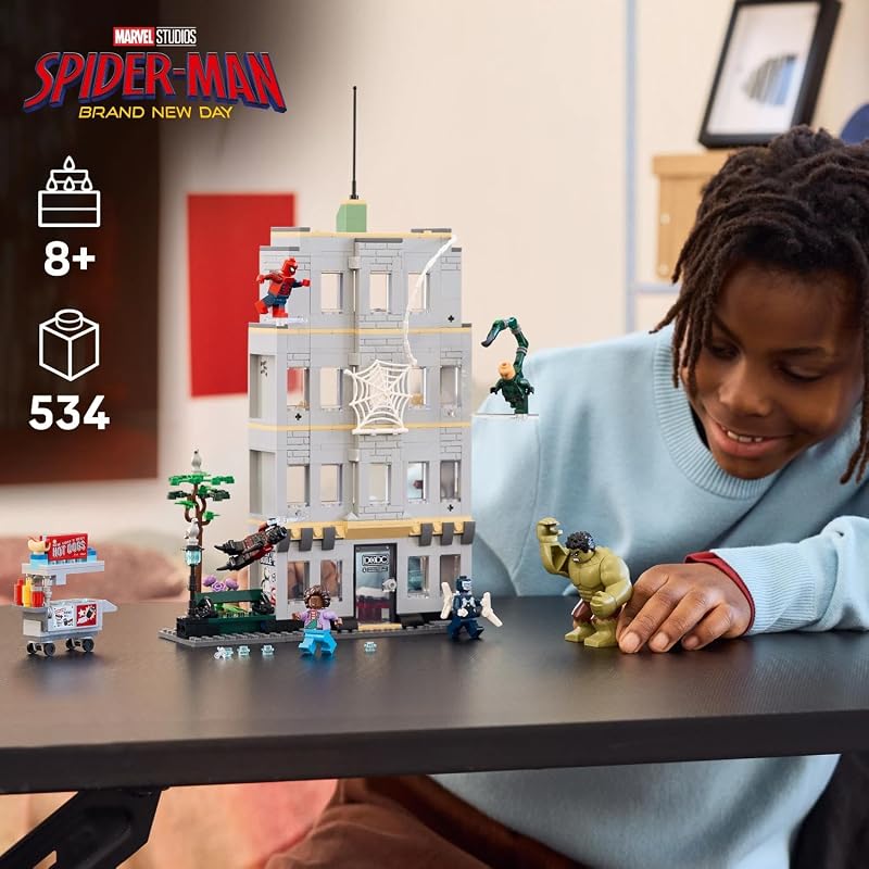 ǀ Marvel L’Affrontement Légendaire Entre Spider-Man et Hulk - Jouet Interactif Super-Héros - Immeuble à 4 étages, Figurine & 5 Minifigurines Dont Scorpion - Cadeau pour Garçon 8 Ans ou Fan 76350