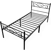 Bervinome 14 Inch Twin XL Metal Bed Frame with Headboard, Heavy Duty Steel Slat Support, No Box Spring Needed, Noise Free, Easy Assembly, Black