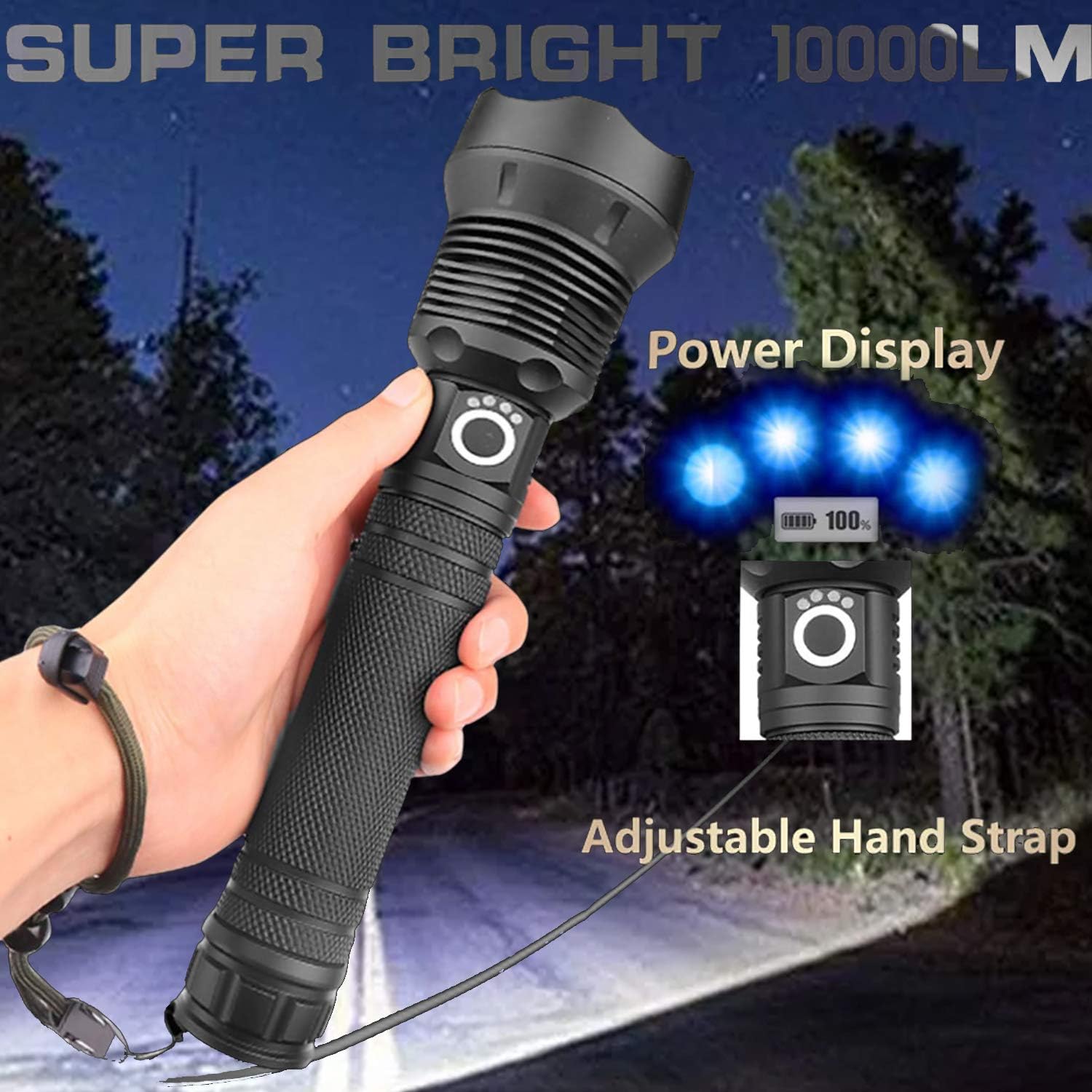 MIXILIN Rechargeable LED Flashlight, 90000 High Lumen Flashlights with 26650 Battery, 3 Modes Super Bright Tactical Flashlight Zoomable Water Resistant Flashlight for Camping Hiking Emergency - - 