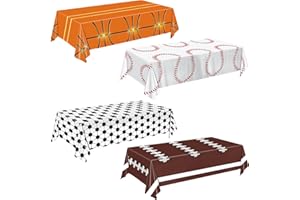 Oigco 4 Pack Sports Tablecloth, 54 x 108 Inch Soccer Baseball Basketball Football Table Covers for Boys Birthday Sports Themed Party Decorations