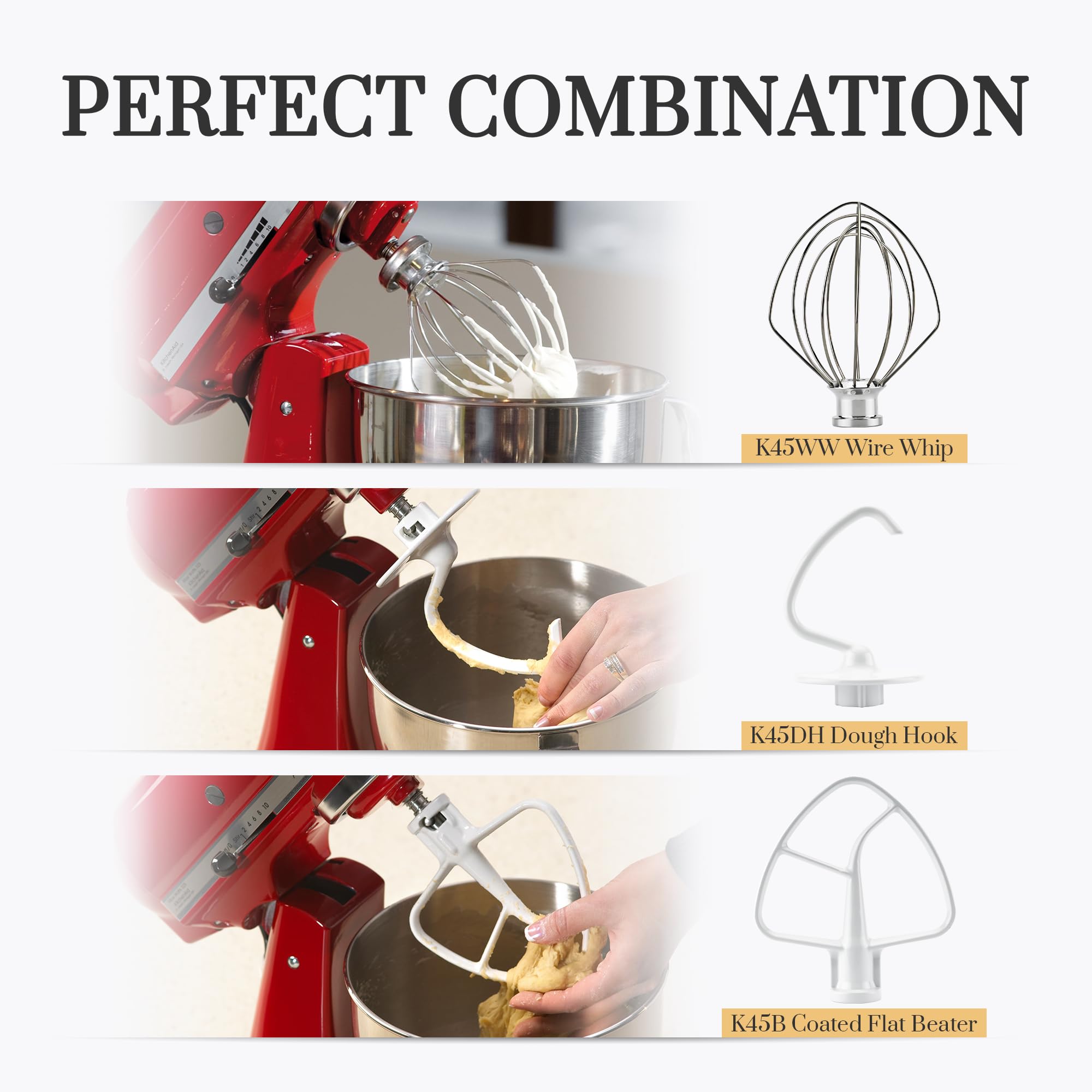 [2025 NEW] Stainless Steel K45DH Coated Anti-Stick Dough Hook & K45WW Wire Whip & K45B Coated Flat Beater Stand Mixer Accessories For Kitchen Tilt-Head Aid Stand Mixer by puxyblue