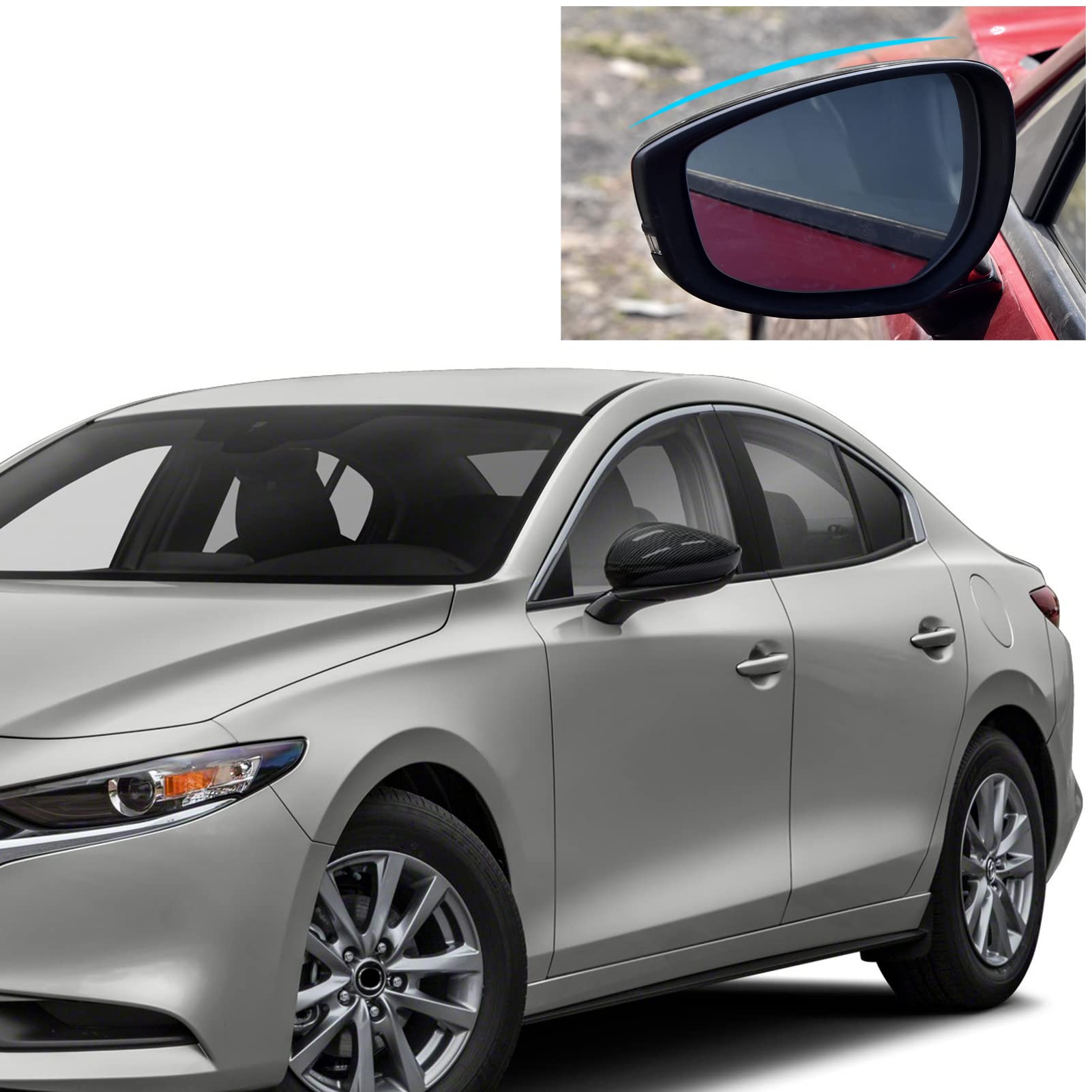 ANFOKAS Compatible with Mazda 3 2025 2024 2023 2022 2021 2020 Accessories Aggressive Look Car Exterior Door Side Rearview Mirror Cover Trims Cap Protector -Carbon Fiber Style