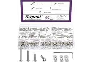 Swpeet 201Pcs M3 Nickel Plated T Nuts Screws with Hex Wrench Assortment Kit, M3×12/16/20 Button Head Hex Socket Head Cap Bolt