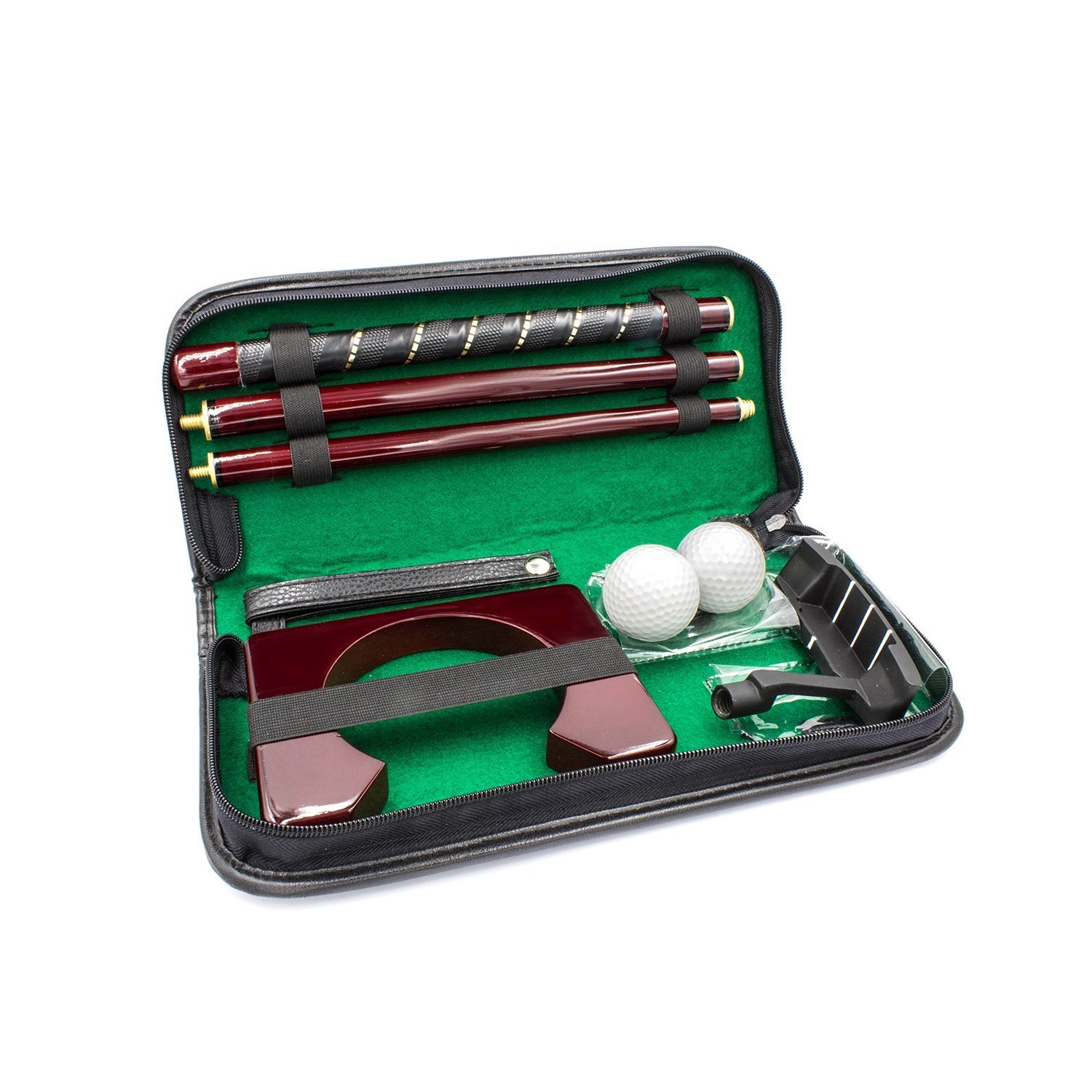 Posma PG020WD Executive Portable Wooden Golf Putter Putting Gift Kit Set with 1pc Wooden Putter, 2pcs Golf Balls, Putting Cup for Indoor outdoor Training Practice, Come with PU Leather case –Golf Putt
