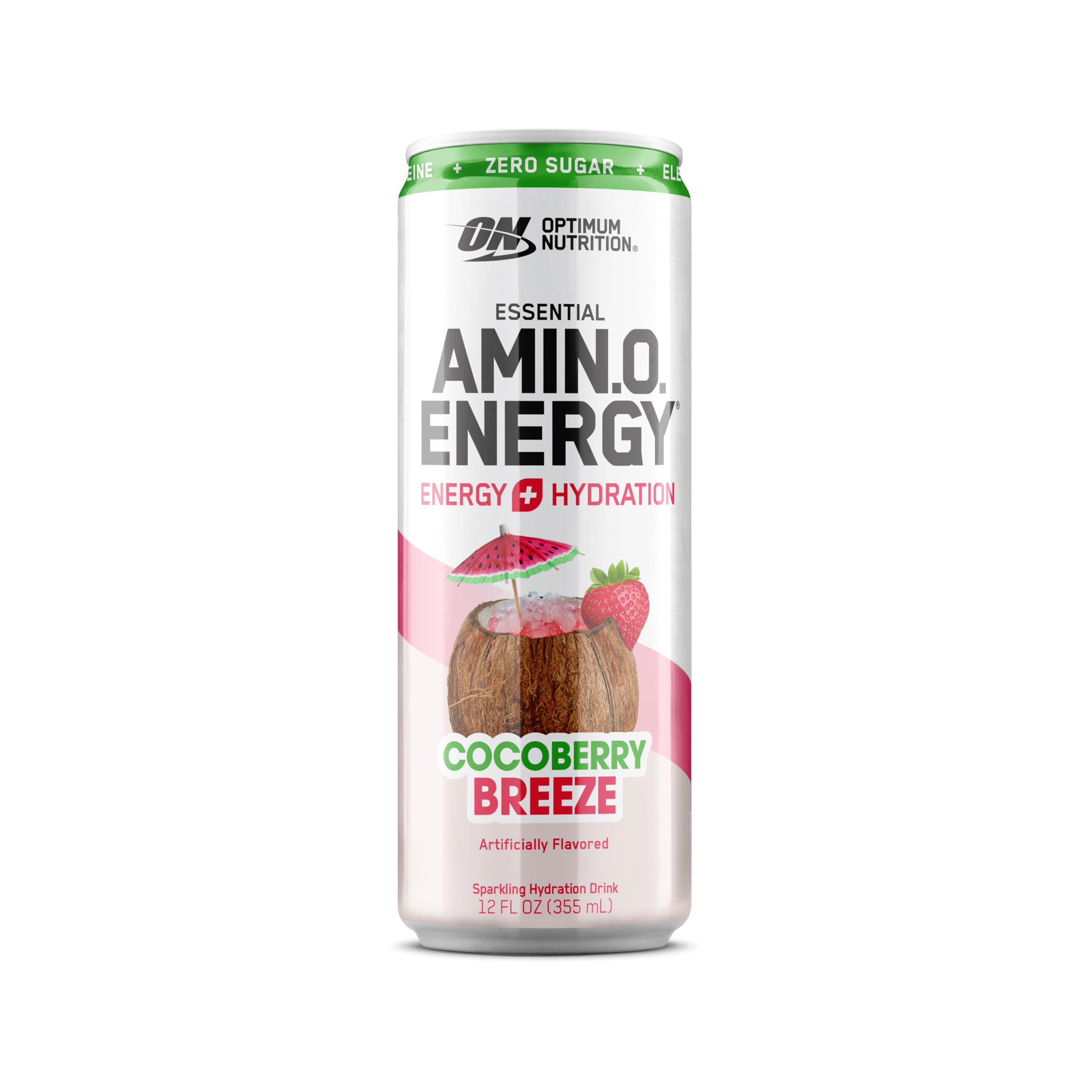 Optimum Nutrition Amino Energy Sparkling Hydration Drink, Electrolytes, Caffeine, Amino Acids, BCAAs, Sugar Free, Cocoberry Breeze, 12 Fl Oz, 12 Pack (Packaging May Vary)