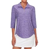 Tanst Sky Womens Golf Polo Shirts Zipper 3/4 Sleeve Moisture Wicking Tops UPF 50+ Workout Tennis Apparel