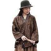 Women's Printed 100% linen Kimono Style Long Sleeve Loose Fit Jacket Cardigan with Tie Belt and Wrap Front Design