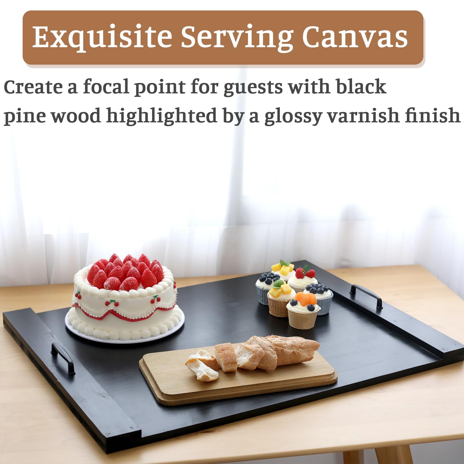 SwallowLiving Wood Noodle Board Stove Cover with Handles, Wooden Stovetop Cover Board for Gas Stove and Electric Stove Top,Kitchen Sink Cover for Counter Space, Cutting Board, Black