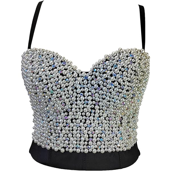 Amazon.com: VEENDEO Women's Pearls Beaded Rhinestone Bustier