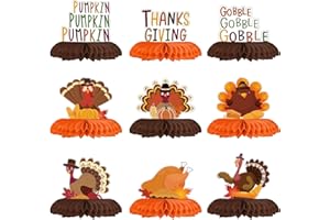 Horaldaily 9PCS Thanksgiving Party Table Decoration Centerpieces, Thanksgiving Autumn Harvest Gobble Turkey Honeycomb Centerpieces Table Toppers for Fall Thanksgiving Themed Birthday Party