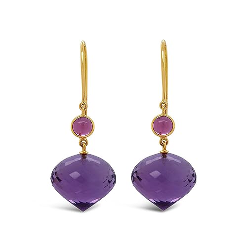 18k (750) Yellow Gold, Tourmaline and Amethyst 18k Gold Pink Tourmaline, Amethyst Earrings Drop Earrings for Women