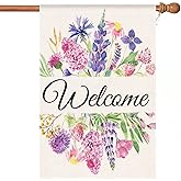 Winotic Summer Decor House Flag 28x40 Inches, Watercolor Flower Floral Leaves Welcome Flag Vertical Double Sided, Farmhouse Outdoor Spring Summer Decoration Large Flag for Yard Lawn Home Decor (Pink