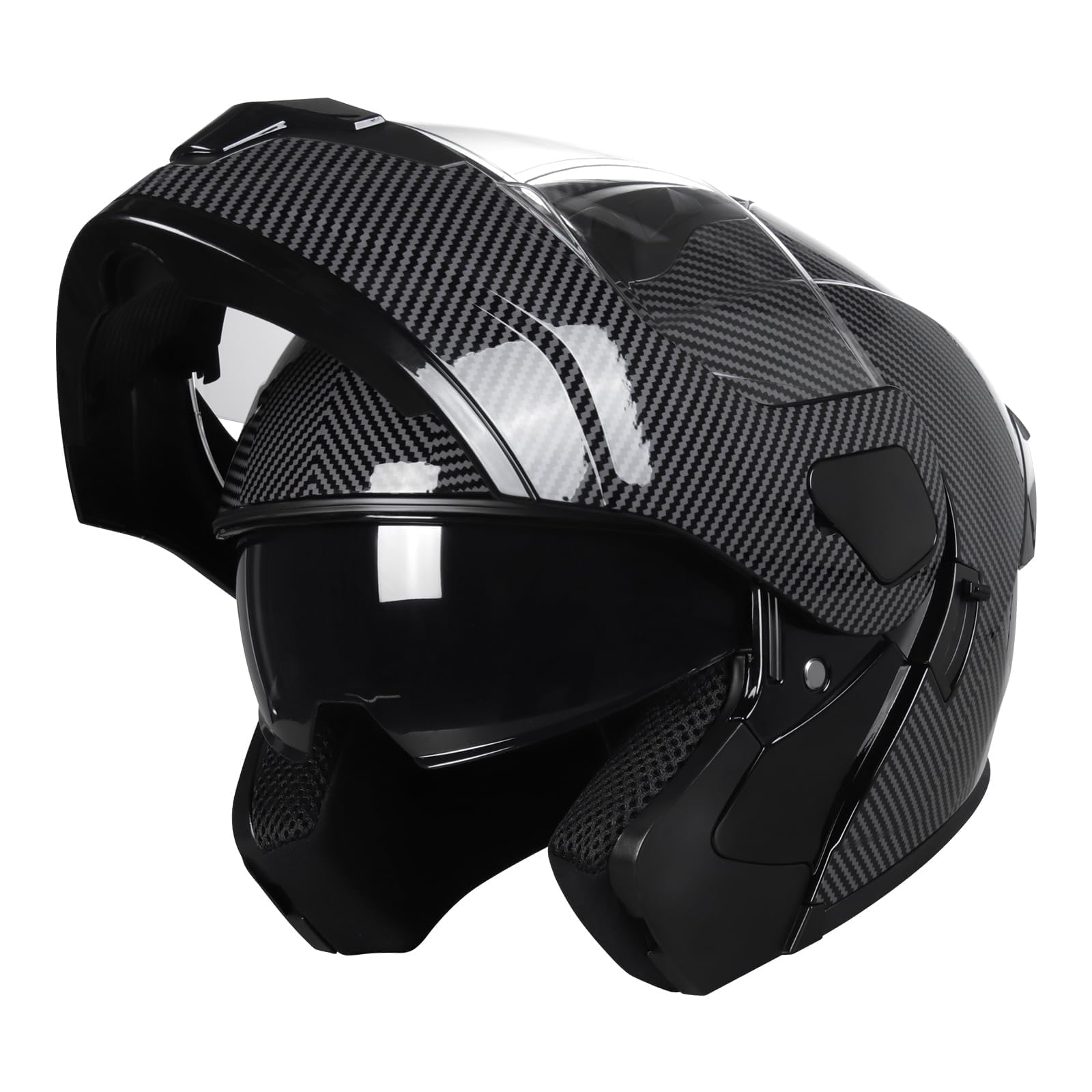 Photo 1 of (MINOR BROKEN VISOR ) SPARK DOT Approved Modular Flip-Up Dual Visor Motorcycle Full Face Helmet for Adults Men & Women (Carbon Fiber, Large)