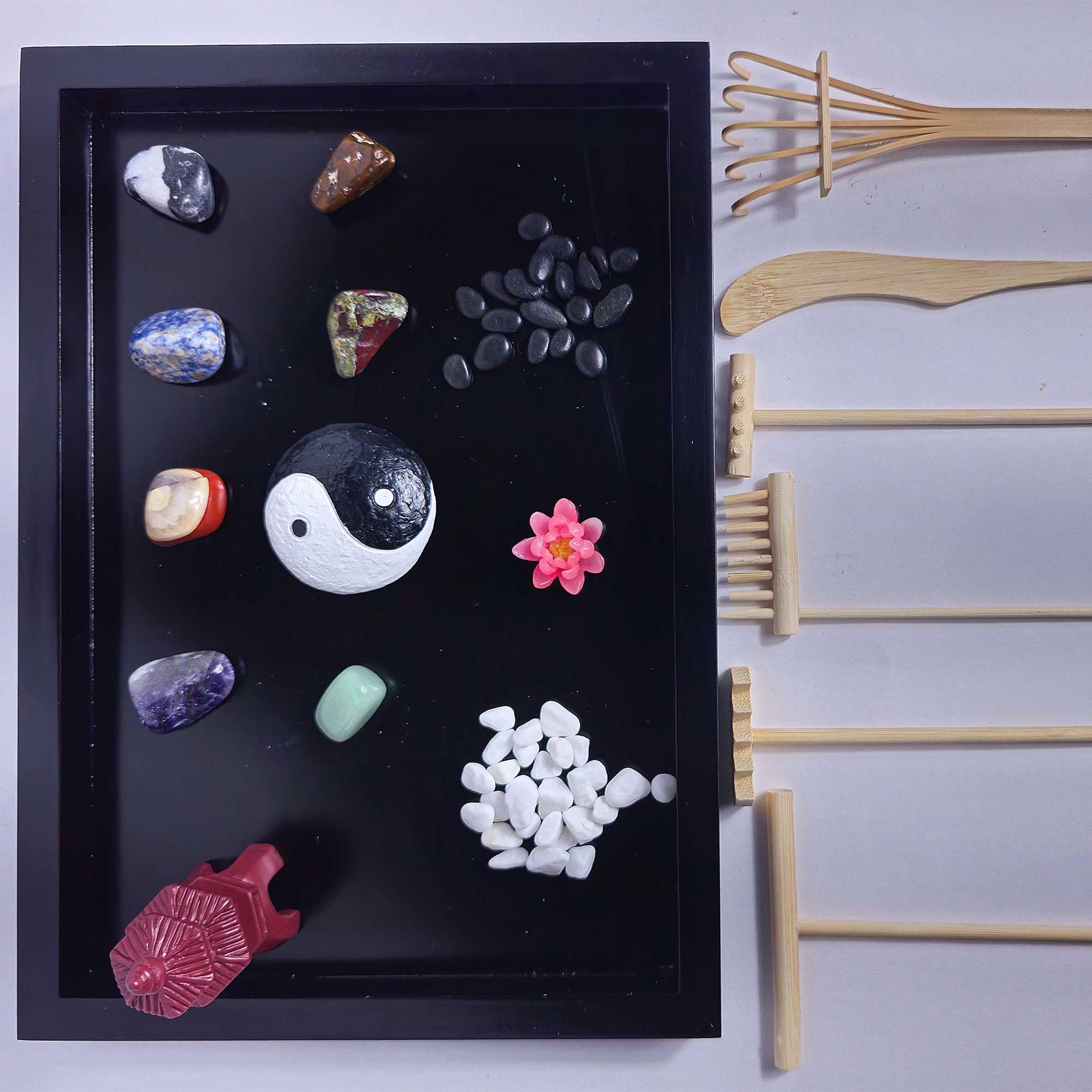 Premium Zen Garden for Desk, Sand Tray Therapy Kit, Therapy Office Decor, 11x8in - 11 Japanese Desktop Zen Garden Accessories and Meditation Accessories for Home and Office Relaxation