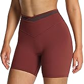 Aoxjox Velma Workout Biker Shorts for Women Color Block Cross-Waist High Waisted Exercise Gym Running Yoga Short 6"