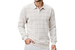 CTU Mens Sweater Vintage Plaid Knit Polo Sweater Long Sleeve Ribbed Stitching Winter Warm Sweater