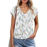 BKRIVE Eyelet Womens Tops Cap Sleeve V Neck T Shirts for Women Summer Shirts