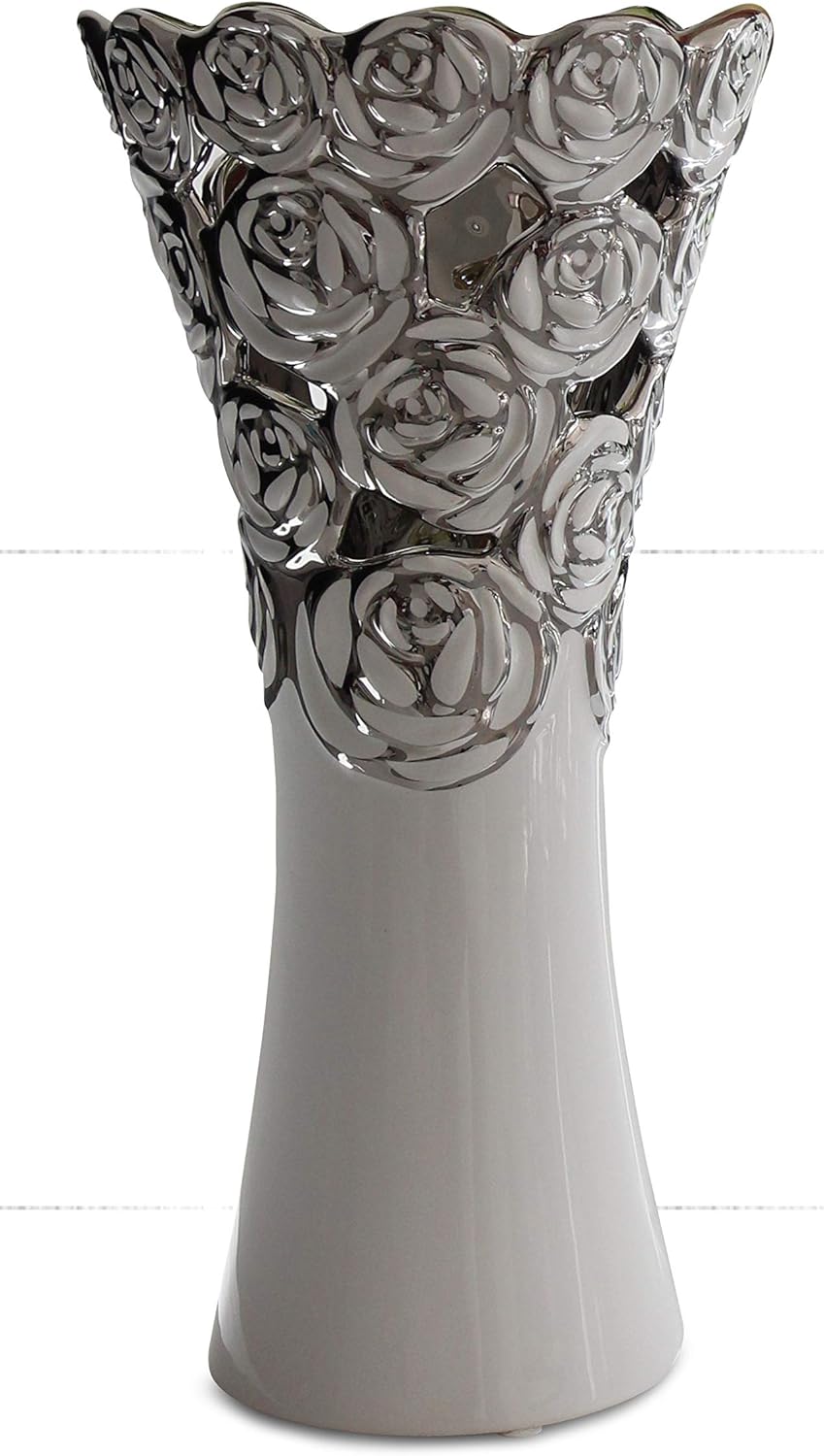 Beautiful deco vase flower vase with rose pattern ceramic white/silver