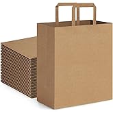 BagDream 100Pack 10x6.75x12 Kraft Brown Paper Bags with Handles Bulk, Gift Shopping Merchandise Retail To Go Bags for Takeout Containers, Flat Handles Wider-gusset Recycled Paper Sacks