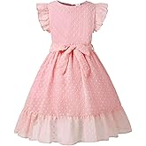HPSOM Girl Summer Dress Polka Dot Casual A-line Flutter Ruffle Sleeve Double Layer Flowy Dress 5-13 Years