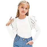 rrhss Girls Ruffle Long Sleeve Shirts Kids Cute Fitted Crew Neck Ribbed Knit Tops Clothes