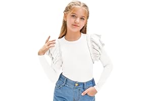 rrhss Girls Ruffle Long Sleeve Shirts Kids Cute Fitted Crew Neck Ribbed Knit Tops Clothes