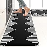 KIMODE Anti Fatigue Kitchen Mats, Black Kitchen Rugs, Padded Kitchen Mat for Floor, Comfort Foam Standing Desk Mat, Cushioned Kitchen Mats for Floor 2 Piece for Laundry Office Sink 17"x47"+17"x29"