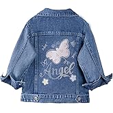 Tansuful 2-14Years Girl Butterfly Embroidery Denim Jackets Classic Blue Jean Jacket Girls Toddler Outerwear Casual Cute Coat