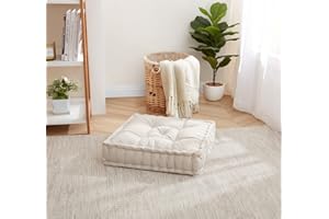 Sweet Home Collection Floor Pillow Large Square Tufted Decorative Cushion. Faux Velvet Fabric Ultra Thick Fill for Kids and Adults, 1 Pack, Ivory