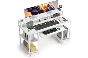 47 Inch Computer Desk, Home Office with Keyboard Tray, Gaming with Full Monitor Stand, Storage Shelves & CPU Stand, Modern St