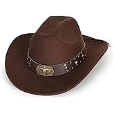 Women-Classic-Western-Cowboy-Shapeable-Hat - Men-Roll-Up-Wide-Brim-Felt-Fedora-Hats-Cowgirl-Hat with Belt Buckle(M-L)