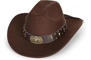CAYSEP Women-Classic-Western-Cowboy-Shapeable-Hat - Men-Roll-Up-Wide-Brim-Felt-Fedora-Hats-Cowgirl-Hat with Belt Buckle(M-L)