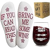 FUNNY WINE GLASSES + WINE SOCKS -16 oz Unbreakable Stemless Wine Glass With Sayings & Fuzzy Girl Socks “If You Can Read This, Bring Me Some Wine"