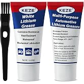 Keze Lithium Grease Tube Multi-Purpose Bike Grease Lube Marine Automotive | Garage Door Hinge Lubricant High Temp NLGI 2 Lubricant with Brush for Bearings, Sunroof, Gears, Track Rail,1oz-2 Pack