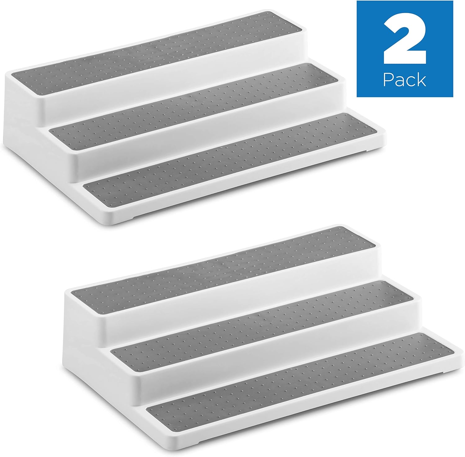 2 Pack Non Skid 3 Tier Spice Rack Organizer for Cabinet, 14.5 Inch Modern Pantry Kitchen Countertop Stand 3 Step Shelf White/Gray: Home Improvement