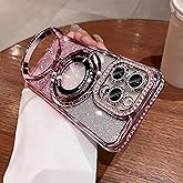 Luxury Bling Diamond Case for iPhone 13 Pro Max 6.7" - Clear Transparent Back with Glitter Card & Sparkling Rhinestones, Magnetic Kickstand, Shockproof Protection - Dazzling Cover for Women, Pink