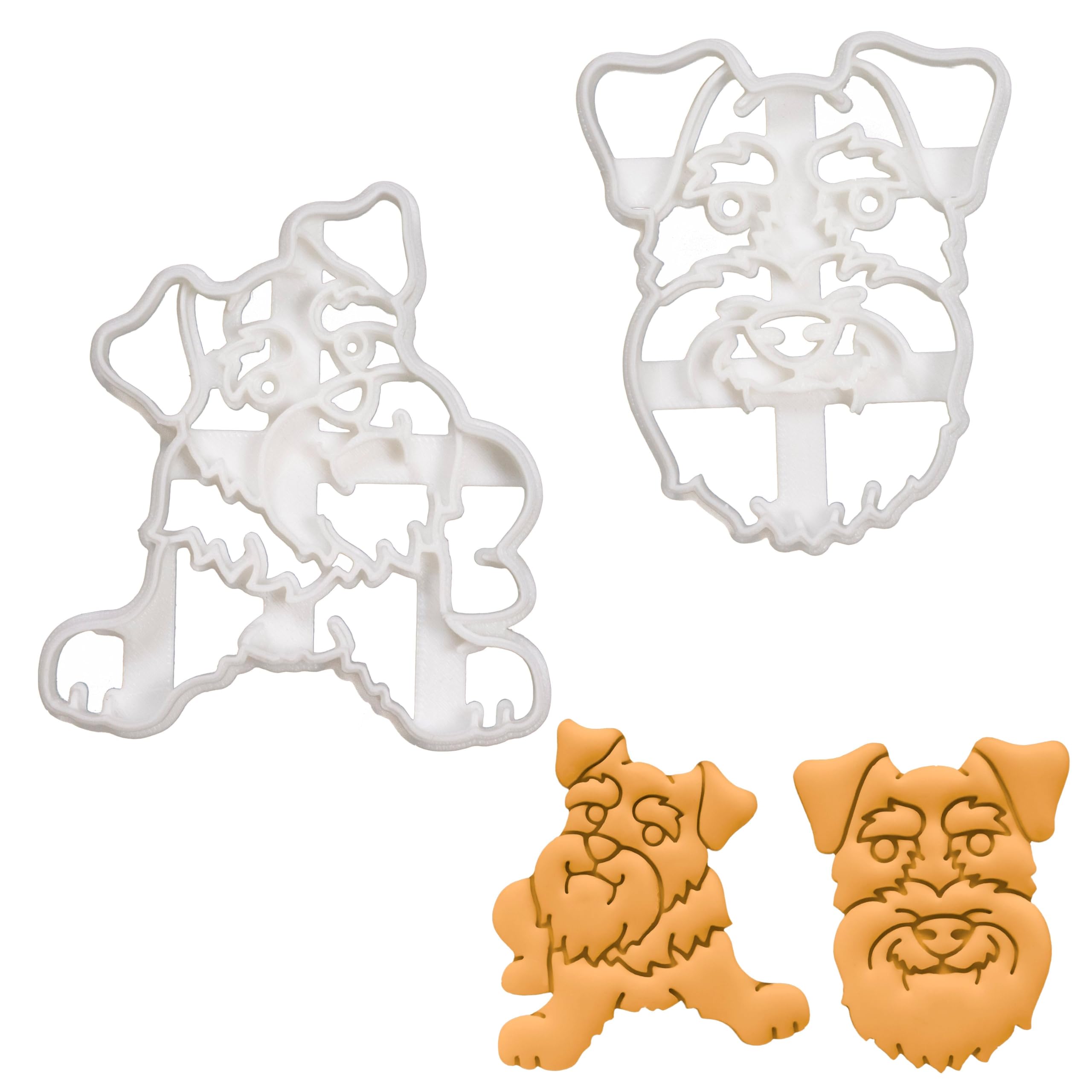 BAKERLOGY Set of 2 Mini Schnauzer Cookie Cutters (Designs: Body & Face) - Detailed Biscuit Cutter Design for Baking and Crafts, Ideal on Fondant, Dough, Clay
