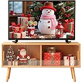 Baveke Bamboo TV Stand for TVs up to 50 Inches, Entertainment Center with 2 Sliding Acrylic Doors for Gaming Console, Modern Accent TV Console Cabinet for Living Room Bedroom (39.4)