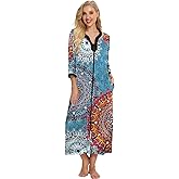 Bloggerlove House Dresses for Women Zip Up Robes Soft Cotton Nightgown Half Sleeve House Coat Long Night Gowns Sleepwear