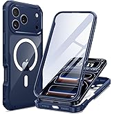 seacosmo for iPhone 17 Pro Case, Full Body Bumper with Built-in Tempered Glass Screen Protector and Camera Lens Protection, Compatible with MagSafe, Shockproof 17 Pro Phone Case, 6.9", Deep Blue