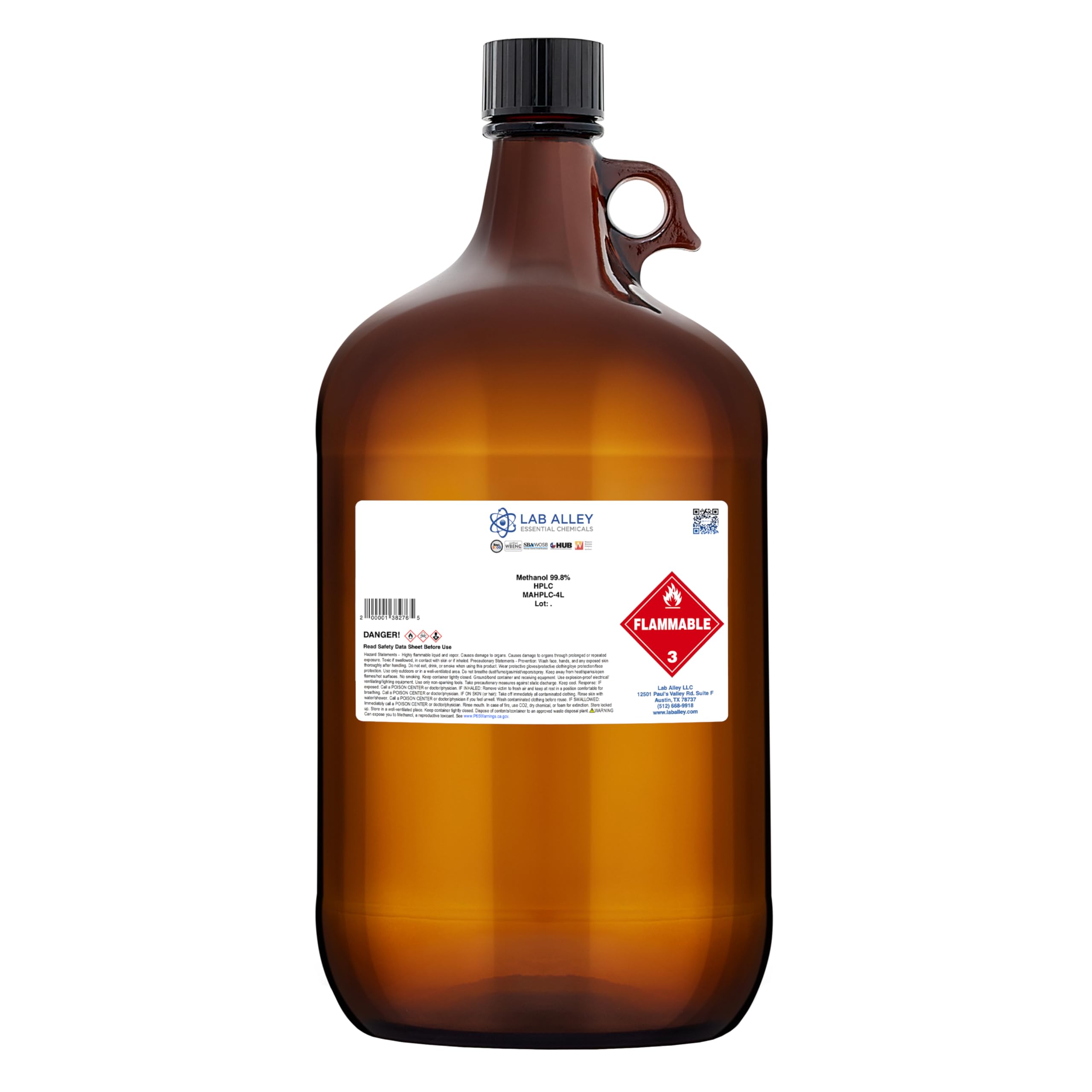 Lab Alley Methanol, HPLC Grade, 99% - 4 Liters