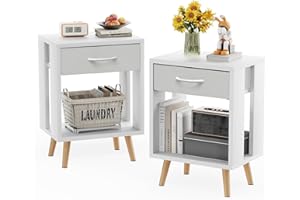 Nightstands Set of 2 with Fabric Storage Drawer and Open Wood Shelf, Side Table with Storage for Bedroom, Bedside Tables - 23