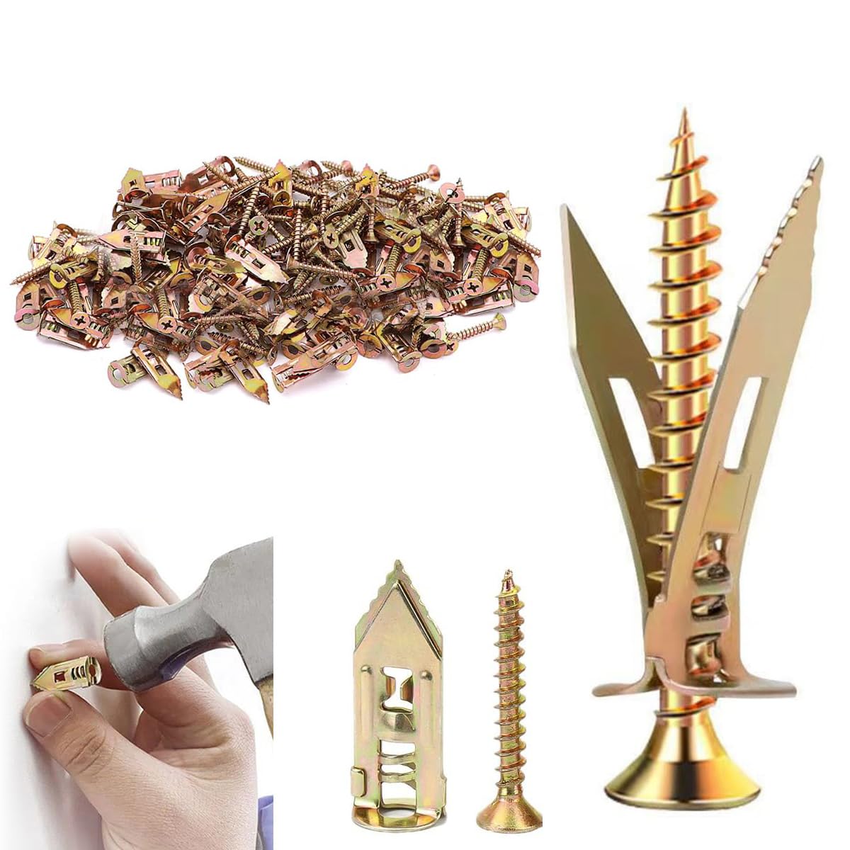 Selbstbohrende Dübelschrauben, selbstbohrende Trockenbaudübel und Schraubensatz zum Nass- und Fixieren von Trockenbaudübel-Reparaturwerkzeugen zum Befestigen von Terrassenmöbeln (100, 3+3.5cm)