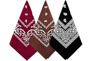 Bycc Bynn 3 Pack 100% Cotton Paisley Pattern Bandanas Face Mask Square Scarf Headwear
