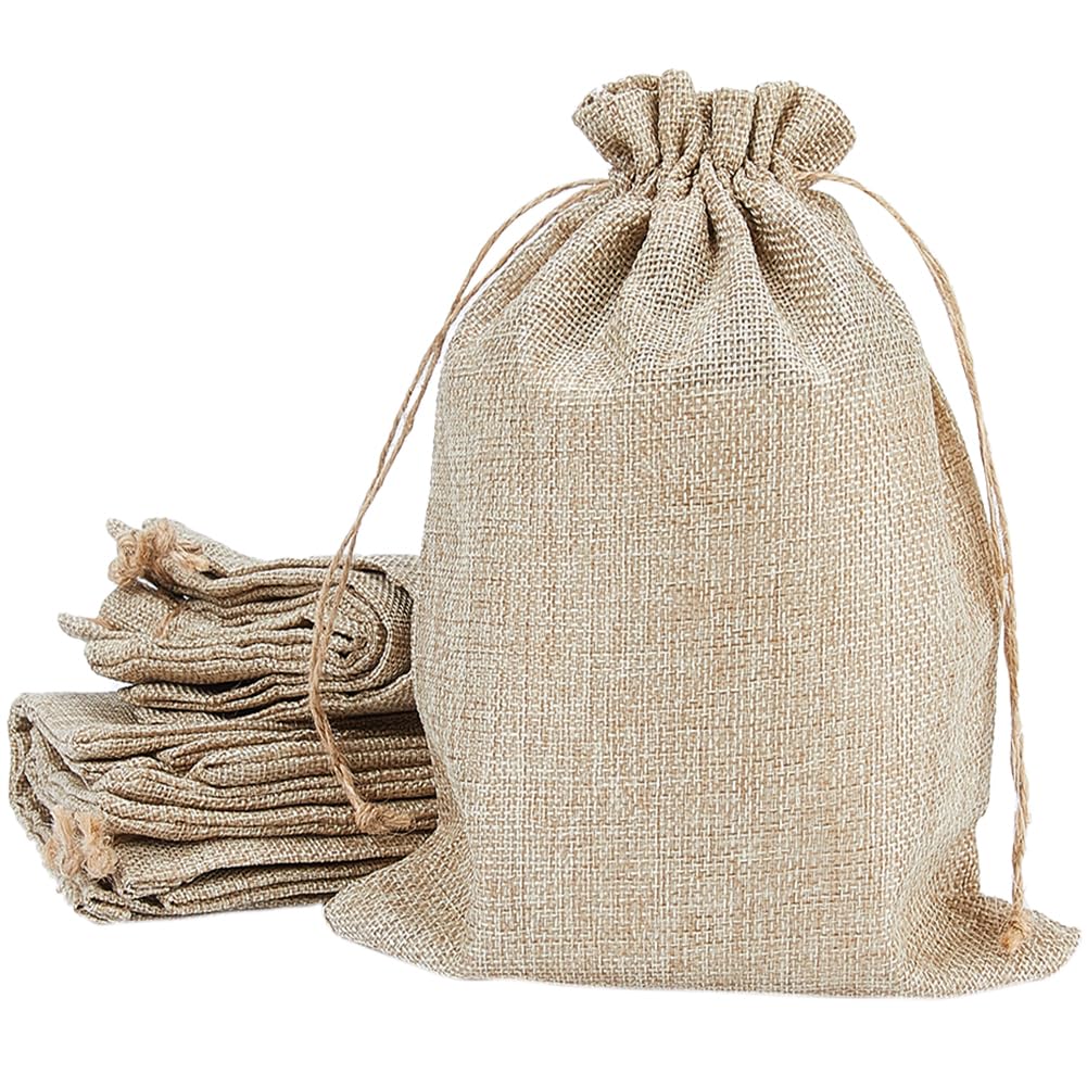 GORGECRAFT 12-Pack Reusable Jute Burlap Canvas Gift Bags 240mm*197mm Christmas Blank Cloth Storage Pouches Rectangle Drawstring Bags for Candy Gift Bags Presents Party Favors Retail Samples