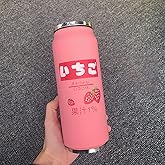 PEXIZUAN Kawaii Stainless Steel Kawaii Water Bottle with Straw Japanese Water Bottle Insulated(500ml/16.9oz,Pink)