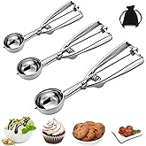 Ice Cream Scoop, 3Pcs Cookie Scoop Set, Stainless Steel Cookie Scoops for Baking Set of 3, Cookie Scooper for Baking, Ice Cre